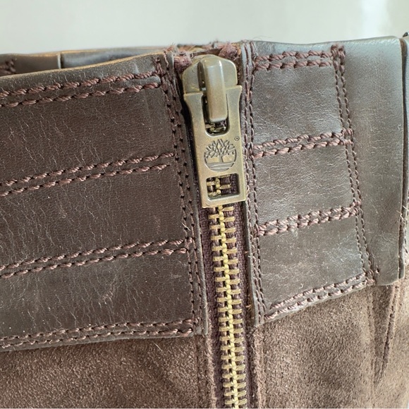 Timberland Riding Boots Brown Coffee Suede Leather Zipper Rugged Sole - Picture 7 of 9